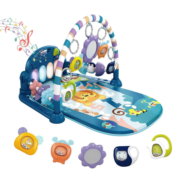 Baby Play Mat Gym Blue Tiger Kick Play Piano Tummy Time Sensory Toys Music Lights