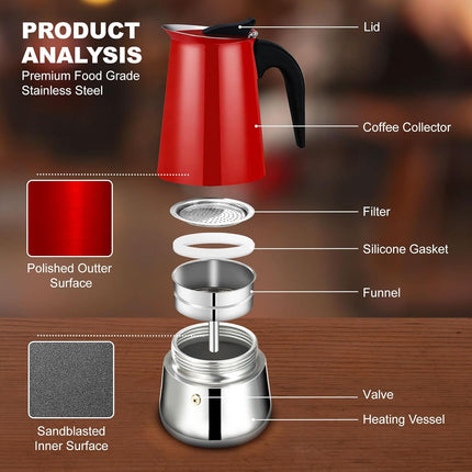 4-Cup Stainless Steel Moka Pot Espresso Maker 200ml Stovetop Coffee Percolator