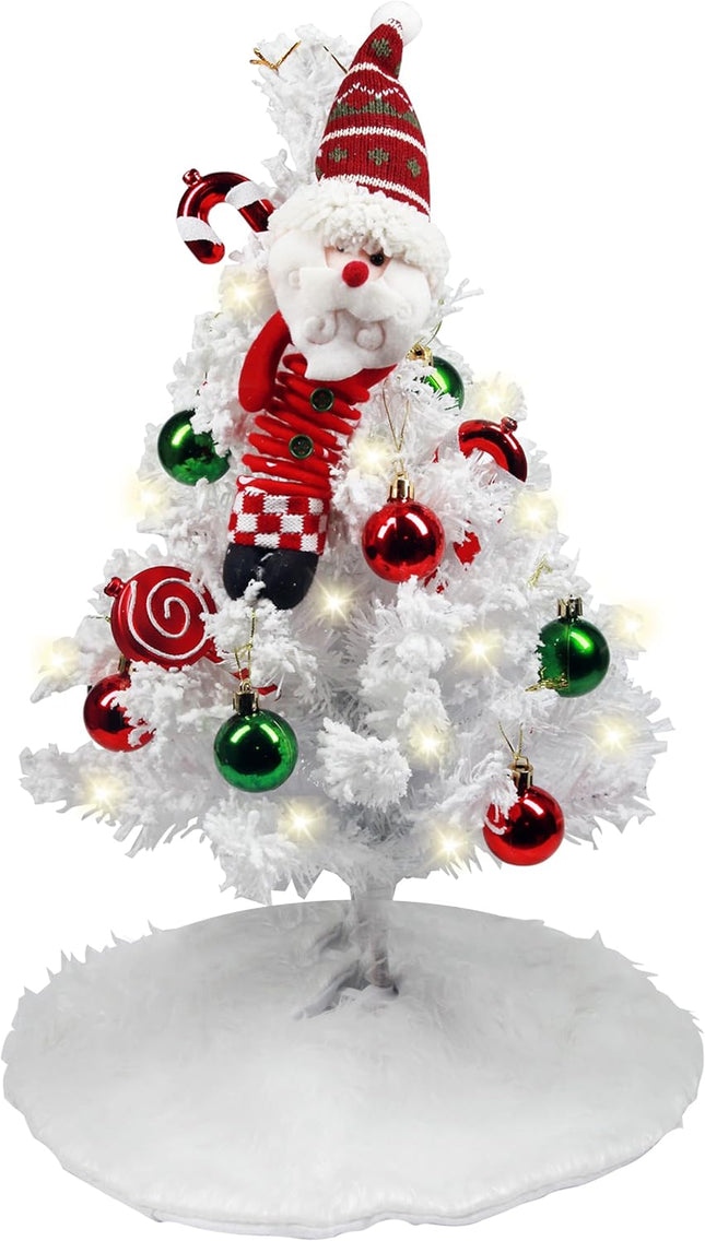 24-Inch Mini Artificial Christmas Tree 2 FT Lighted Tabletop with Santa Claus Doll Festive Decor