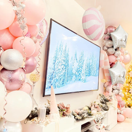 115-Pcs Christmas Balloon Garland Kit – Pink, White & Silver Xmas Decor