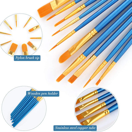 10PCS Paint Brushes – Nylon Hair for Acrylic, Watercolor & Oil Painting