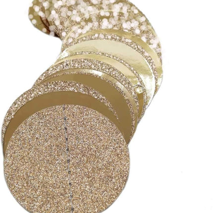 6Pcs Glitter Champagne Gold Circle Dot Garland, 52ft Party Hanging Decorations