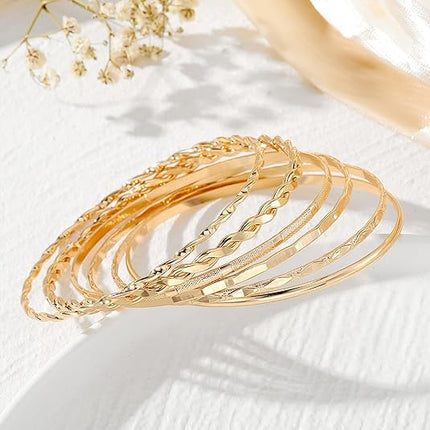 Stackable Gold Bangle Bracelets Women 14K Plated Boho Jewelry Set