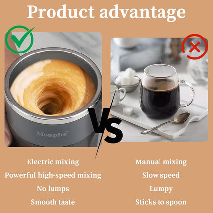 Rechargeable Self Stirring Coffee Mug with LCD Temperature Display, Black