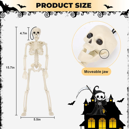 5-Piece 16in Posable Halloween Skeletons, Plastic Graveyard & Haunted House Decor