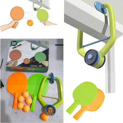 Hanging Table Tennis Trainer Set Door Clip 2 Paddles 6 Balls Indoor Practice