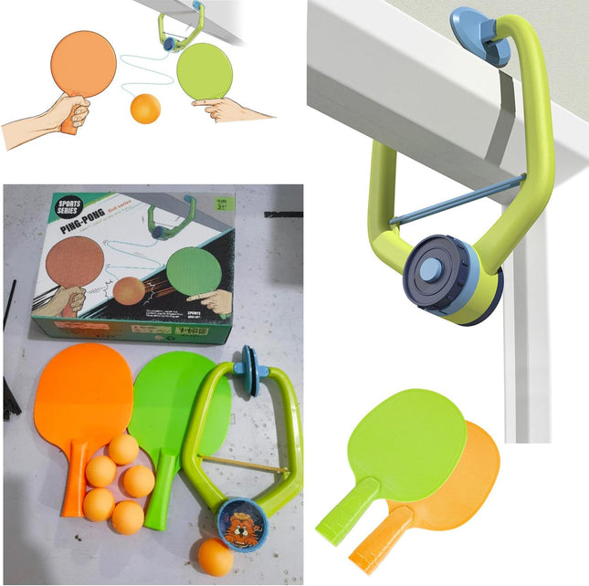 Hanging Table Tennis Trainer Set Door Clip 2 Paddles 6 Balls Indoor Practice