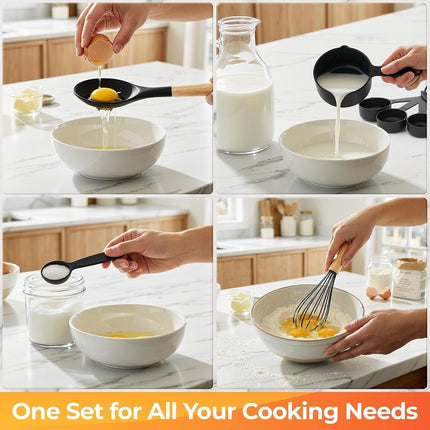 33PCS Silicone Kitchen Utensil Set Wooden Handles Heat Resistant Nonstick Cookware