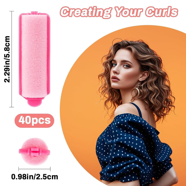 40PCS Foam Hair Rollers, 0.98" Heatless Curlers, Soft Overnight Sponge Rollers for Hair