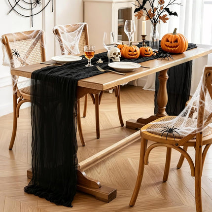 10FT Black Cheesecloth Table Runner, 35x120in Boho Halloween Party Table Decor