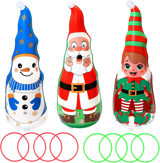 Christmas Inflatable Ring Toss Game – Santa, Snowman & Elf Toys for Kids & Family