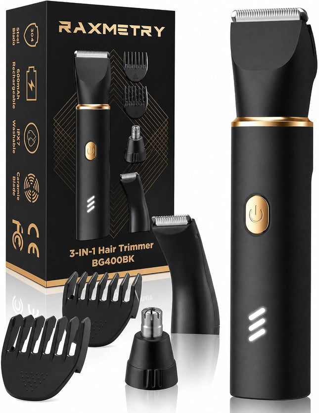 3-in-1 Manscape Body Hair Trimmer for Men, IPX7 Waterproof, USB-C Rechargeable Groomer