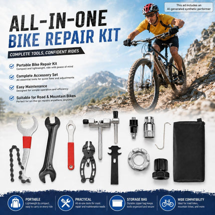 10-Piece Professional Bike Tool Kit, Cassette Wrench, Crank Puller & Chain Breaker