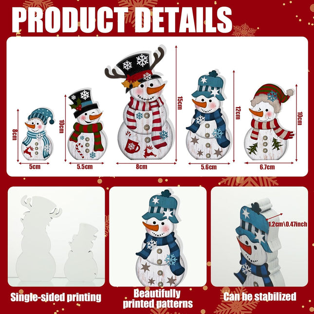 5Pcs Snowman Christmas Table Decor Rustic Wooden Winter Centerpieces