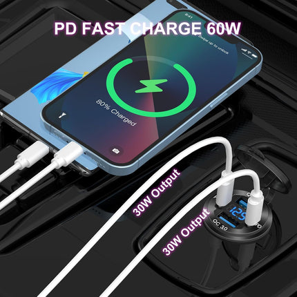 Upgraded 4-Port 12V USB Charger – Dual PD & QC, Voltmeter for Car, Boat, RV, Motorcycle