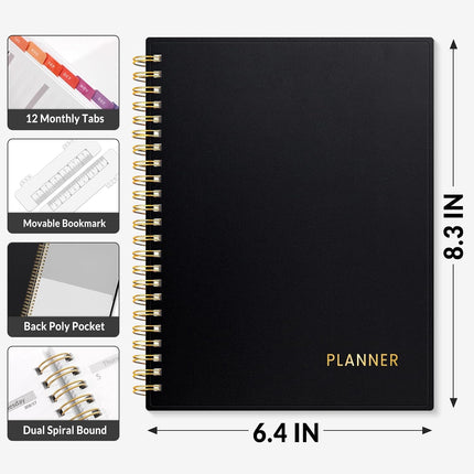 Weekly Monthly Academic Planner 2026-2027 6.4x8.3 Spiral Bound Black Organizer