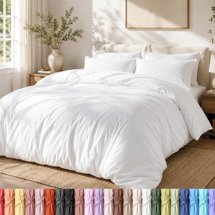 3-Piece Queen Duvet Cover Set, Soft Brushed Microfiber, Zipper, 2 Pillowcases, White