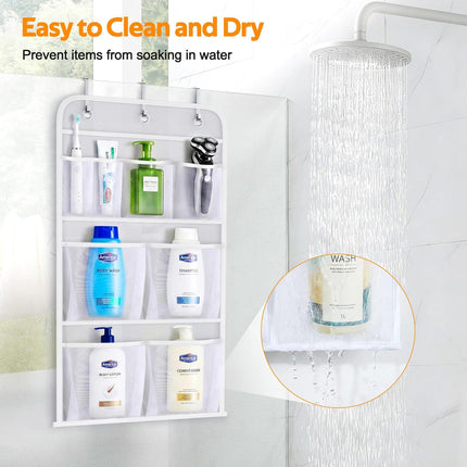 Hanging Mesh Shower Organizer – Holds 340oz/1000ml Shampoo, Over-Door Hooks