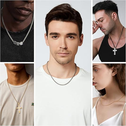 3 Pcs Chain Necklace for Men Stainless Steel Wheat Chain Set Gold Black Silver