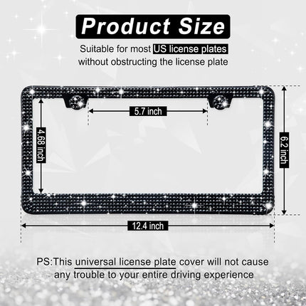 Bling License Plate Frame Women 2Pack Rhinestone Crystal Premium Stainless Steel