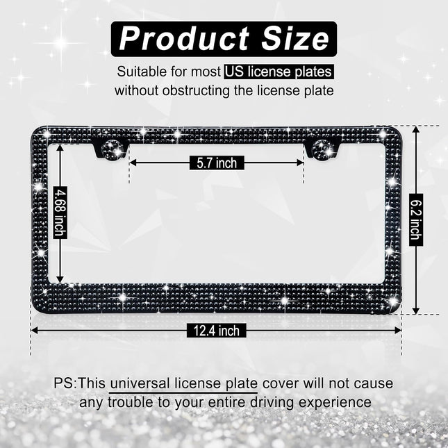 Bling License Plate Frame Women 2Pack Rhinestone Crystal Premium Stainless Steel