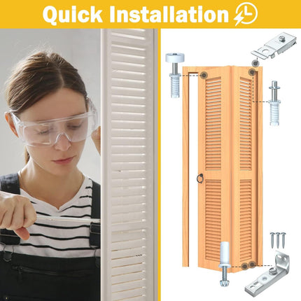 2-Pack Bifold Closet Door Hardware Kit with Top & Bottom Brackets