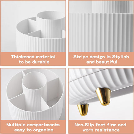 360° Rotating Makeup Brush Holder – Vanity & Countertop Organizer, White