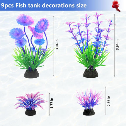 9 Piece Betta Fish Tank Decorations Set Resin Aquarium Plants Barrel Starter Kit