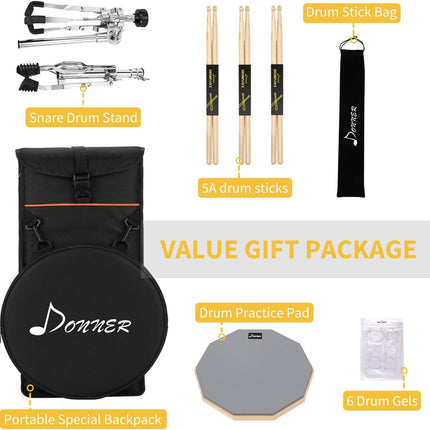 Snare Drum Stand Set 12in Practice Pad Drumsticks Backpack Fits 10in-14in Drum