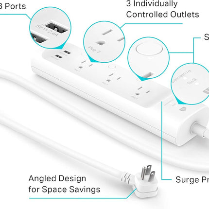 Smart Surge Protector Power Strip – KP303, Alexa & Google Home Ready