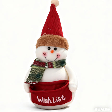Christmas Doll with Wish List Bag Santa and Snowman Plush 8.27 Inch Decor