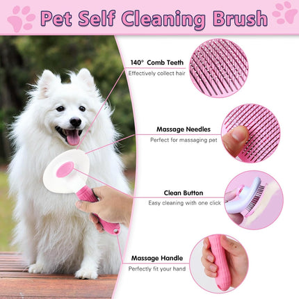 6PCS Dog Grooming Kit: Brushes for Shedding, Dematting Comb, Nail Clippers & More (Pink)