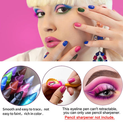 15PCS Colorful Eyeliner Pen Set, Pearl Matte Metallic Glitter Eye & Lip Liners