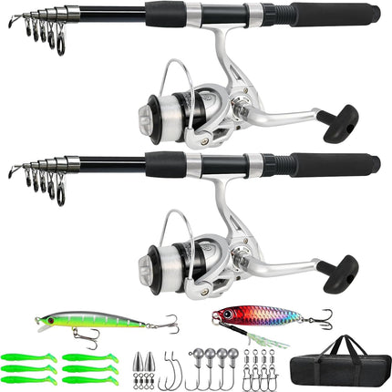 2PCS Telescopic Fishing Rod & Reel Combo with Carrier Bag 6.9FT