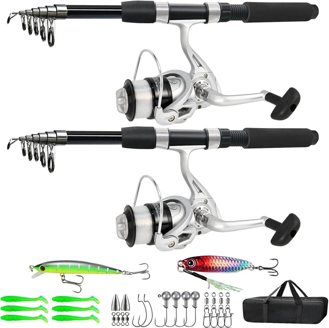 2PCS Telescopic Fishing Rod & Reel Combo with Carrier Bag 6.9FT