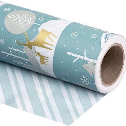 Christmas Wrapping Paper Mini Roll – Reindeer & Stripe Holiday Gift Wrap