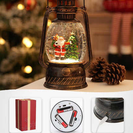 Christmas Musical Snow Globe – Lighted Lantern with Timer, USB or Battery