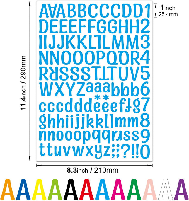 1512 Vinyl Letter and Number Stickers, 12 Sheets Self-Adhesive Alphabet Decals for DIY