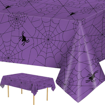 2-Pack 108x54in Halloween Spider Web Tablecloths, Purple Disposable Plastic Covers