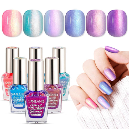 6-Pc Ombre Nail Polish Set, Pink Blue Gold Purple Pearl Quick-Dry Nail Lacquer