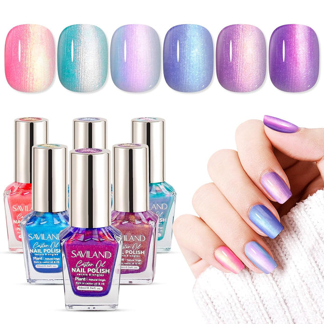 6-Pc Ombre Nail Polish Set, Pink Blue Gold Purple Pearl Quick-Dry Nail Lacquer