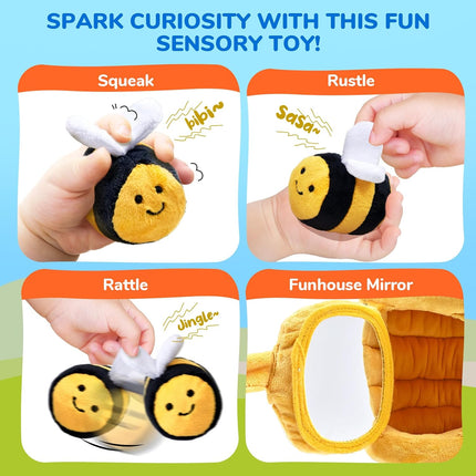 Soft Baby Beehive Toy with 5 Sensory Bees – Montessori, Rattle & Mirror
