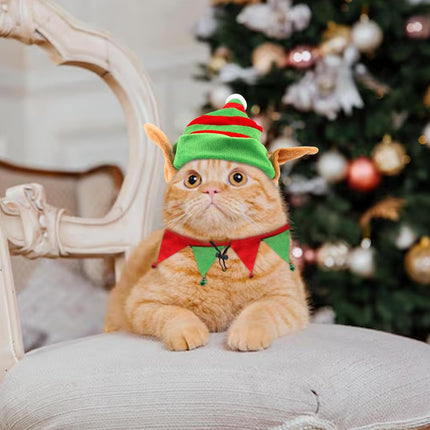 Dog Christmas Costumes Set – Green & Red Top Hat Outfit for Dogs and Cats, Funny Holiday Look