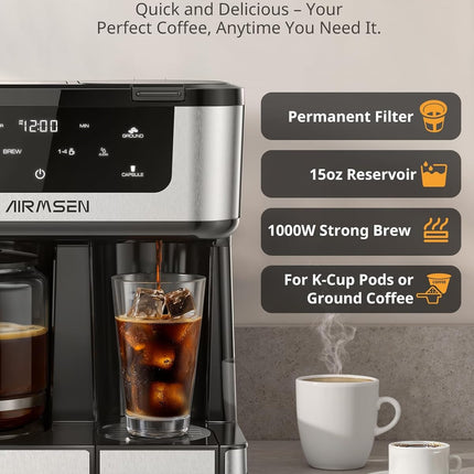 12 Cup Programmable Dual Coffee Maker K Cup Pod & Ground Coffee Machine