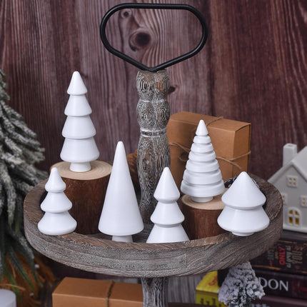 6PCS Wooden Christmas Tree Figurines – Mini Rustic Xmas Table Decor