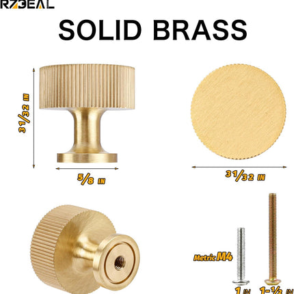 4Pcs Solid Brass Cabinet Knobs Gold Drawer Pull Handles Brushed Finish