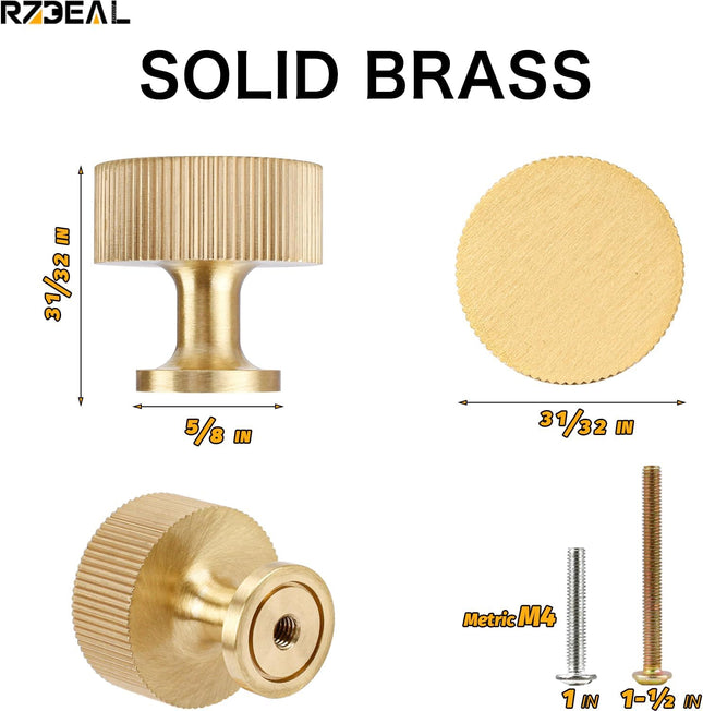 4Pcs Solid Brass Cabinet Knobs Gold Drawer Pull Handles Brushed Finish