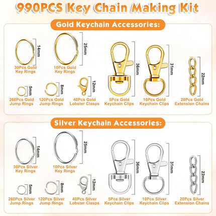 Keychain Making Kit – Key Rings, Hooks, Lobster Clasps & Jewelry Craft Supplies