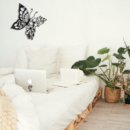 Butterfly Wall Art – Boho Metal Flower Decor for Bedroom & Living Room, Black