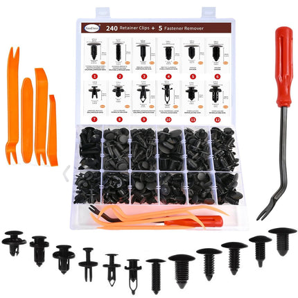 240PCS Car Bumper Retainer Clips & Rivets Kit, Push Fasteners for Door, Panel & Fender